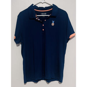 Izod Golf Polo Shirt Women’s XL Navy Coral Pineapple Logo Tropical Active Top